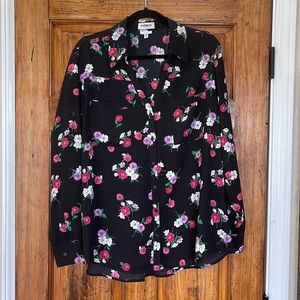 Express black button down portofino with floral detail sz XL